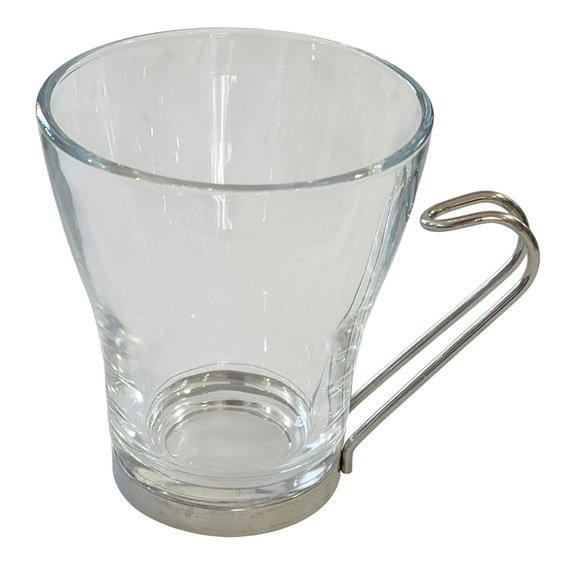 Vintage Clear Glass Cappuccino Expresso Tea Cup Coffee Mug Set of 7 Metal Handle - Picture 3 of 16